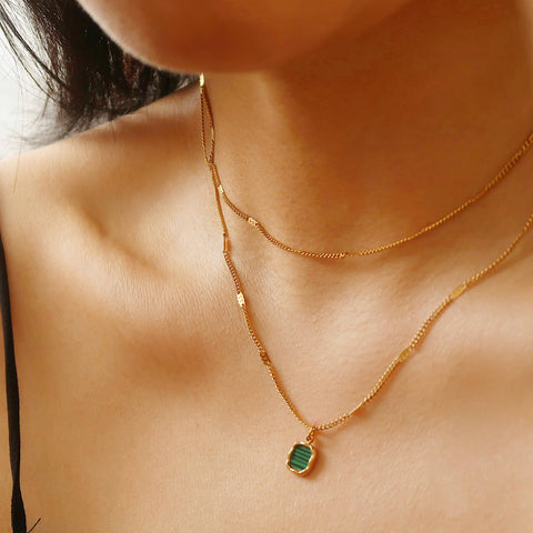 Green Malachite Gemstone Pendant Necklace