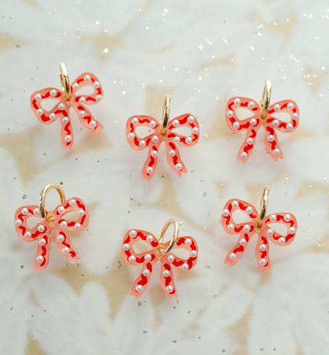Pink and Red Pearl Bow Earrings