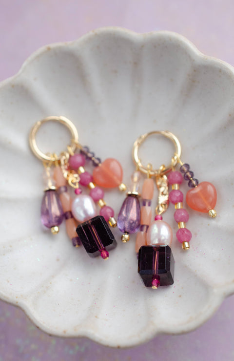 Pink and Purple Heart Charm Earrings