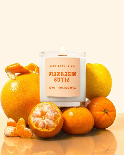 Mandarin Cutie Soy Candle - 10 oz Glass Jar & Wood Wick 