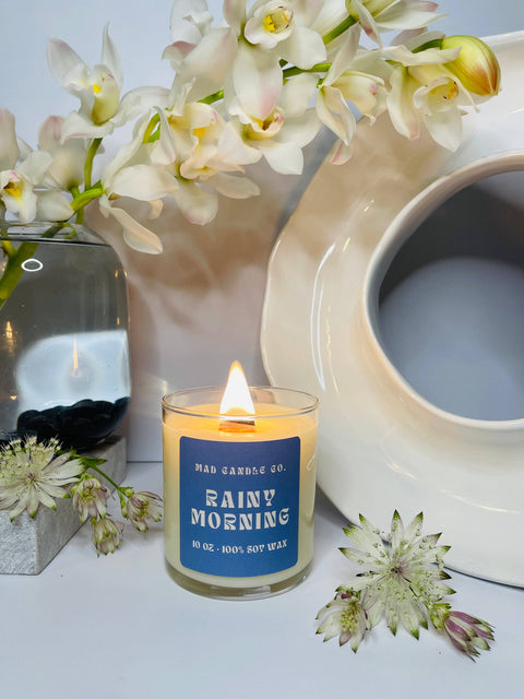 Rainy Morning Soy Candle - 10 oz Glass Jar & Wood Wick