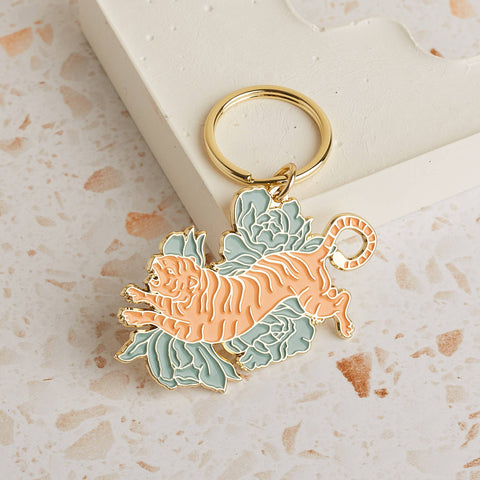 Floral Tigress Enamel Keychain