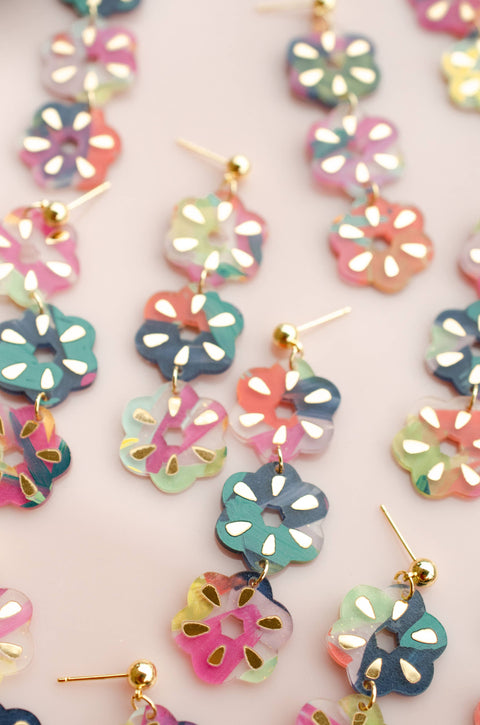 Colorful Handpainted Flower Dangle Earrings