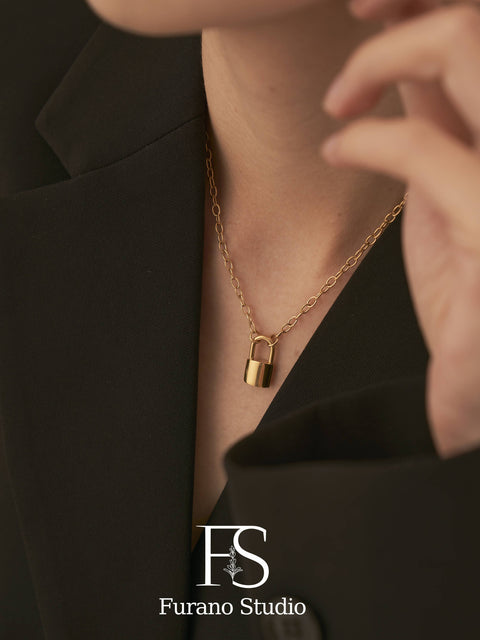 18K Gold Plated Lock Pendant necklace