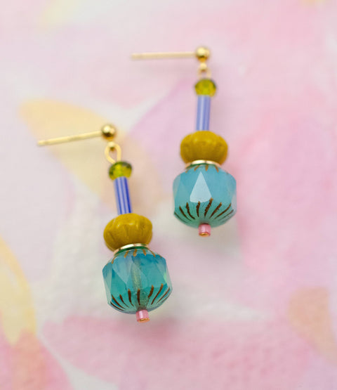 Colorful Teal Beaded Dangle Earrings