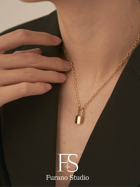18K Gold Plated Lock Pendant necklace