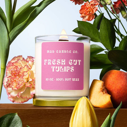 Fresh Cut Tulips Soy Candle - 10 oz Glass Jar & Wood Wick