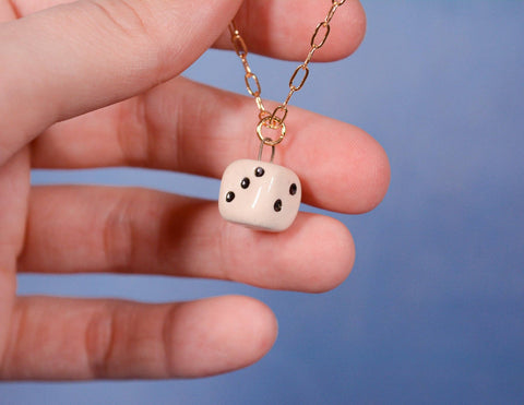 Dice Ceramic Charm Pendant Necklace