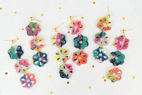Colorful Handpainted Flower Dangle Earrings
