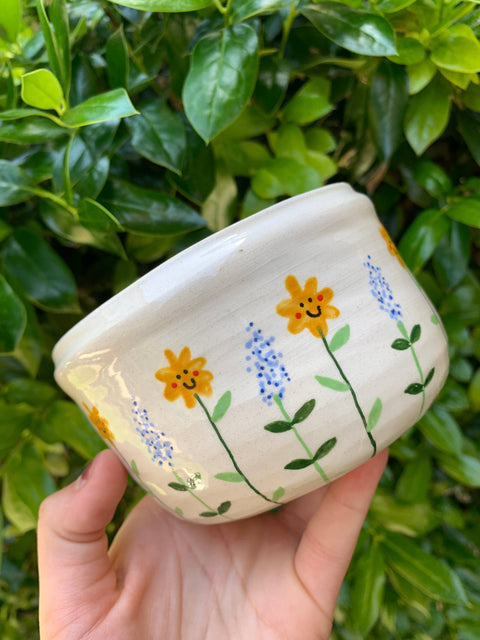 Sunflower & Bluebonnet Flower Pot 4in