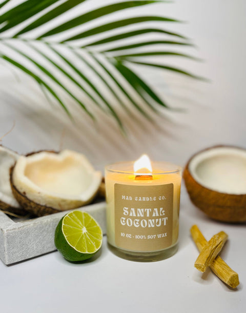 Santal Coconut Soy Candle - 10 oz Glass Jar & Wood Wick