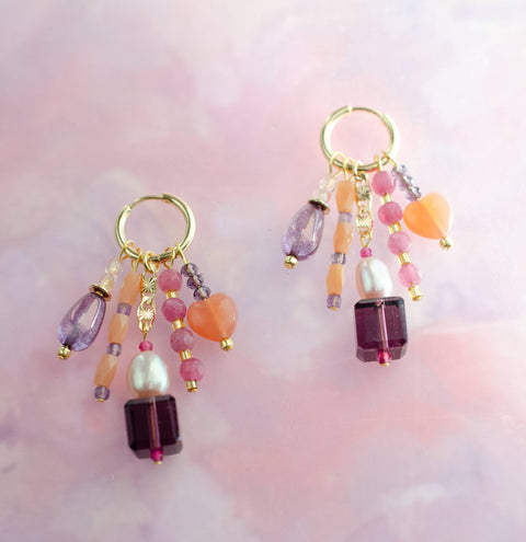 Pink and Purple Heart Charm Earrings