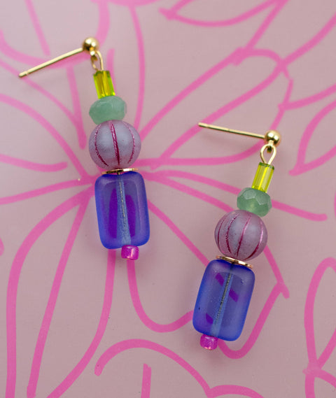 Blue multicolored beaded earrings