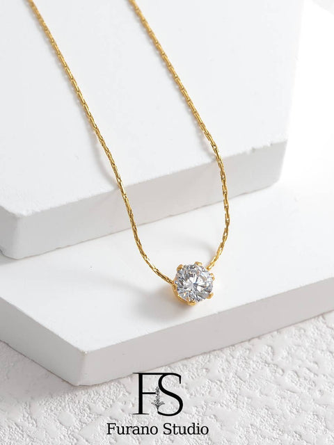 18K Gold Simple CZ Stone Necklace