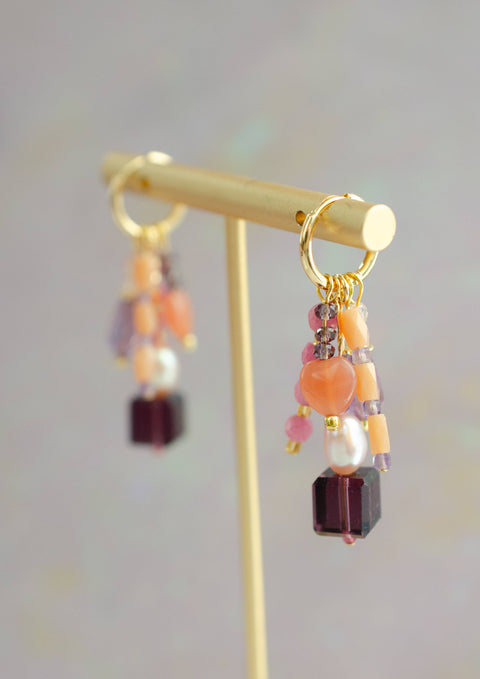 Pink and Purple Heart Charm Earrings