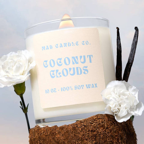 Coconut Clouds Soy Candle - 10 oz Glass Jar & Wood Wick
