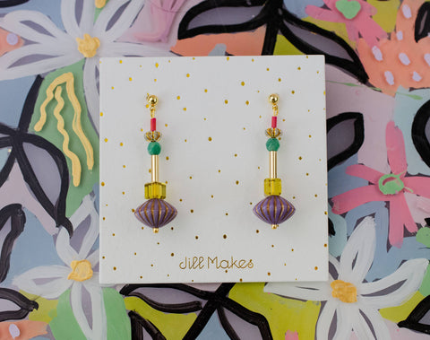 Purple Fluted Dangle Earrings