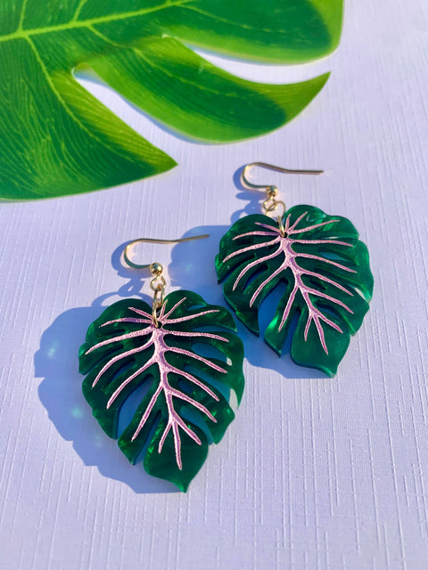 Mini Monstera Earrings