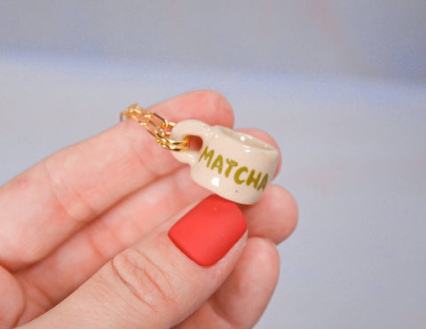Matcha Miniature Mug Ceramic Charm Pendant Necklace