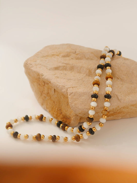 18k Gold Moonstone Beaded Necklace; Crystal Beaded Bracelet